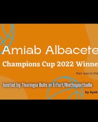 a banner with the words amira albacete champions cup 2022 winner